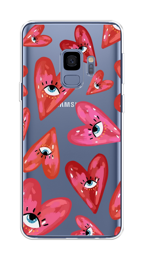 

Чехол на Samsung Galaxy S9 "Сердечки с глазами", Коричневый;красный;розовый, 25750-1