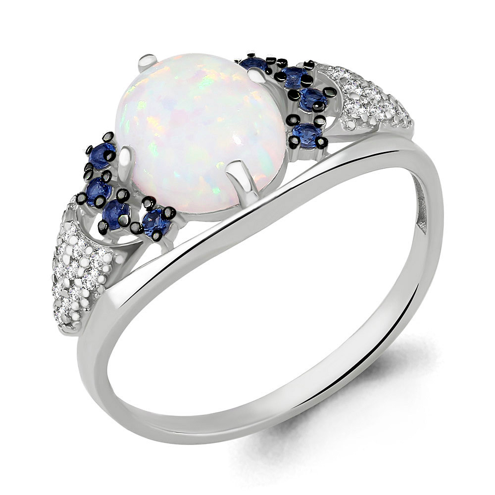 

Кольцо из серебра с сапфиром искусственным/фианитом р., Aquamarine 6598798Б, 6598798Б_925_р