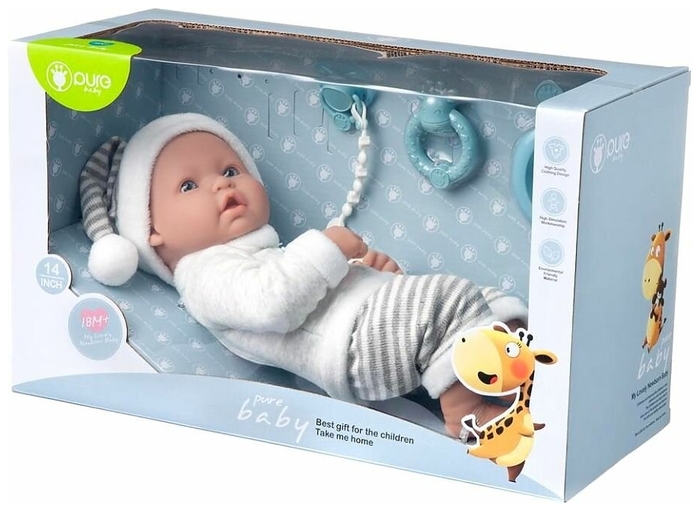 фото Пупс junfa pure baby 35см в кофточке, штанишках и шапочке, в коробке wj-b9973 junfa toys