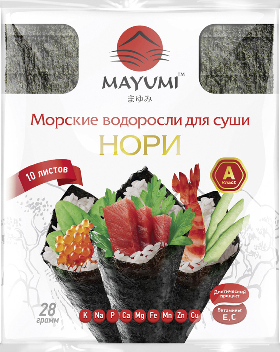 фото Нори (морские водоросли для суши) mayumi, п/э пакет, 10л, 28г /50/