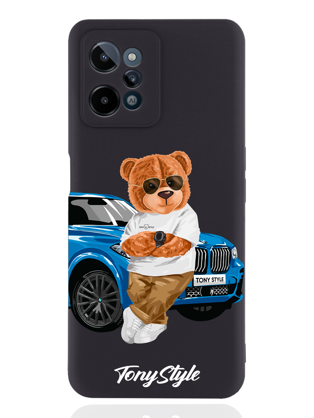 

Чехол Tony Style для realme C31 Tony Style с машиной черный, Голубой;коричневый;белый