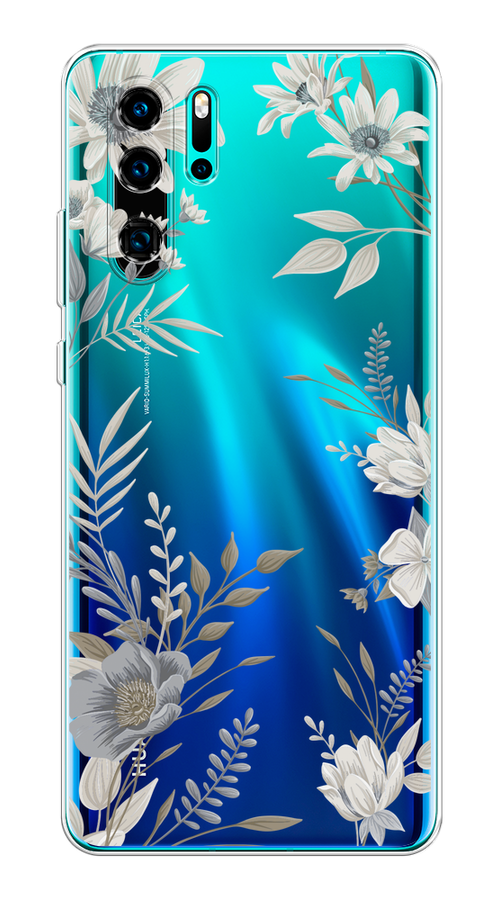 

Чехол на Huawei P30 Pro "Цветы сепия", Серый;прозрачный;зеленый;белый, 67650-1