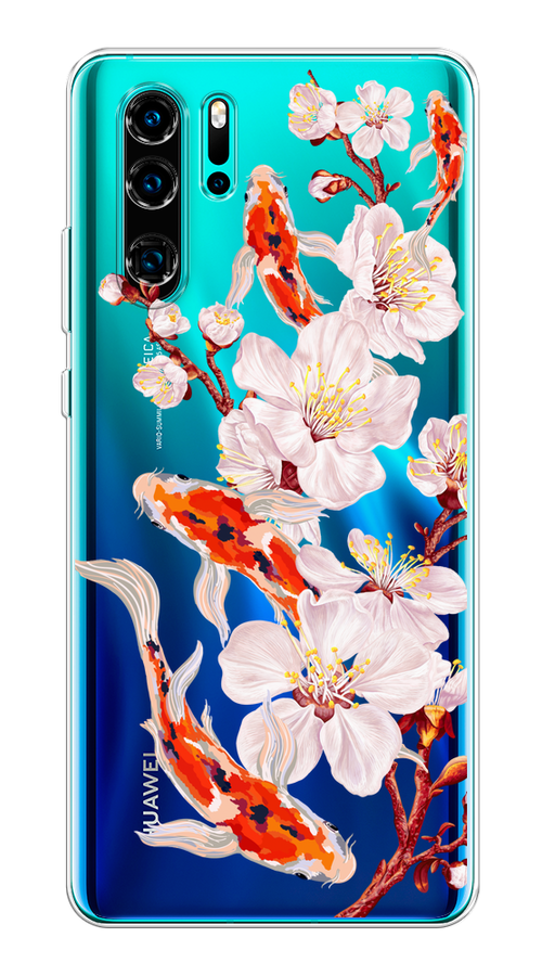 

Чехол на Huawei P30 Pro "Карпы и сакура", Оранжевый;розовый;бежевый;прозрачный, 67650-1