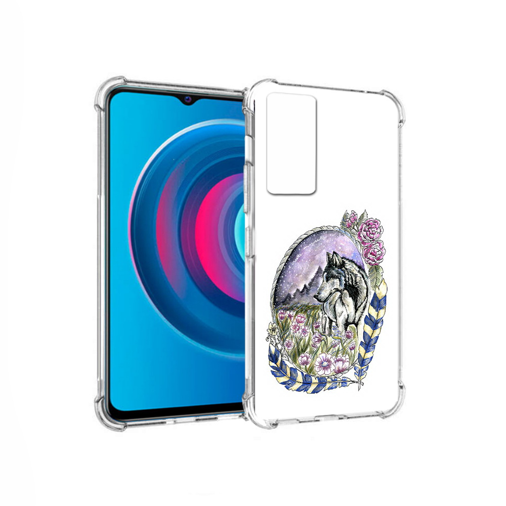 

Чехол MyPads Tocco для Vivo Y74s нарисованный волк в цветах с перьями (PT224892.430.509), Прозрачный, Tocco