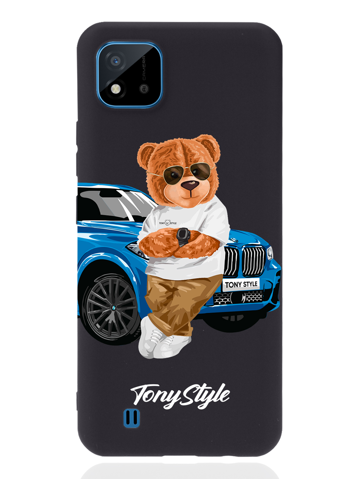 

Чехол Tony Style для realme C11 (2021) Tony Style с машиной черный, Голубой;коричневый;белый