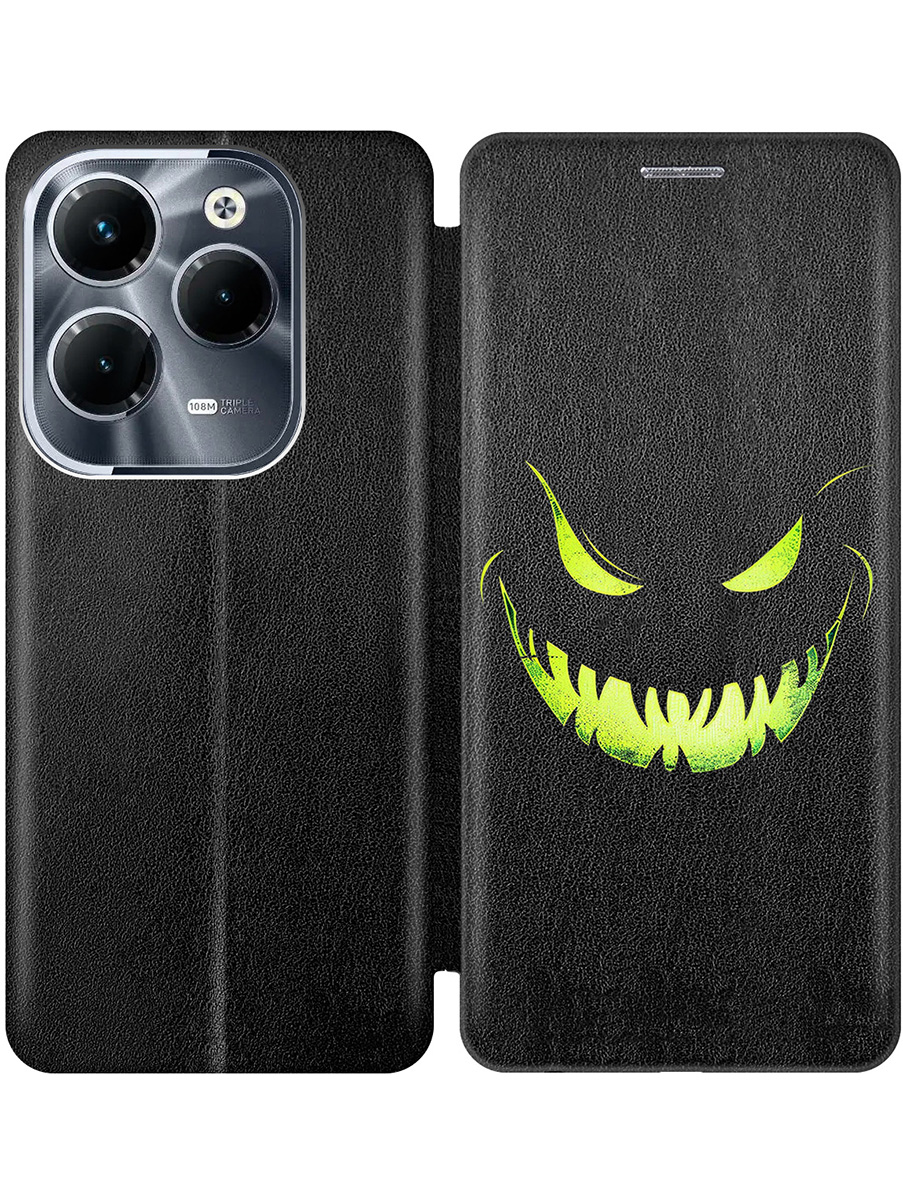 

Чехол-книжка на Infinix Hot 40 / Hot 40 Pro с принтом "Зловещая улыбка" черный, Черный;зеленый, 778679272