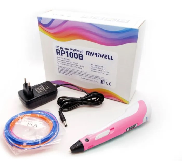 3D ручка Myriwell RP100B c LCD дисплеем, розовая 3d ручка myriwell rp 100b с lcd дисплеем фиолетовая