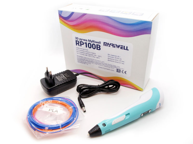3D ручка Myriwell RP100B c LCD дисплеем, голубая
