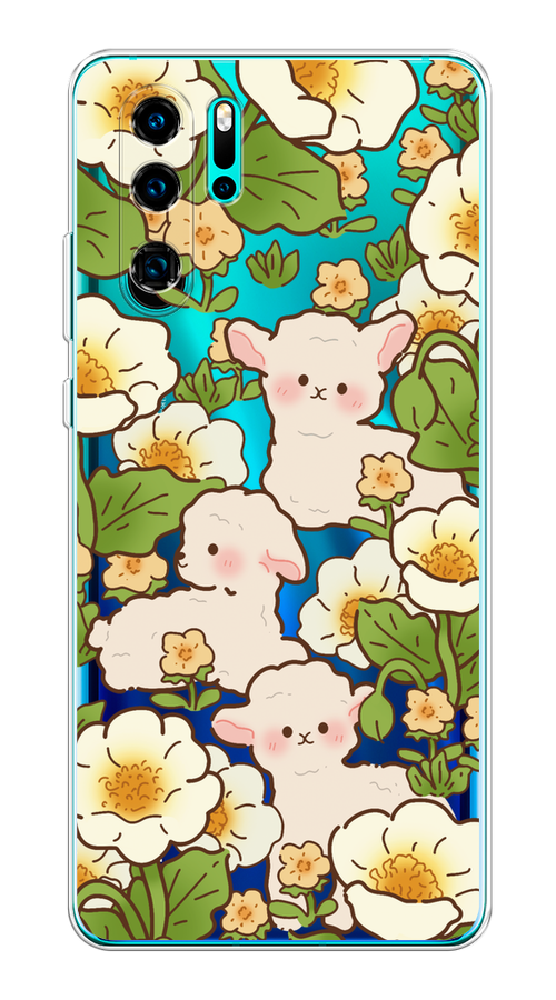 

Чехол на Huawei P30 Pro "Овечки в цветах", Зеленый;бежевый, 67650-1