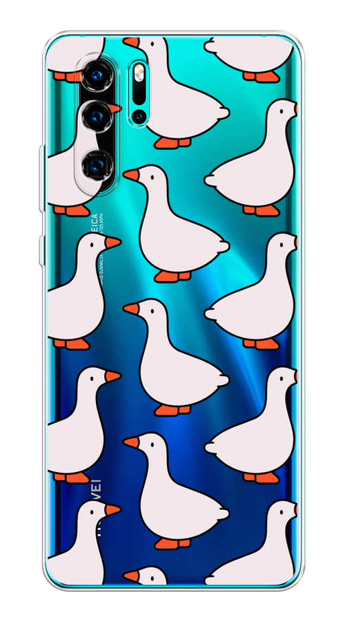 

Чехол на Huawei P30 Pro "Гуси", Прозрачный;белый;оранжевый, 67650-1