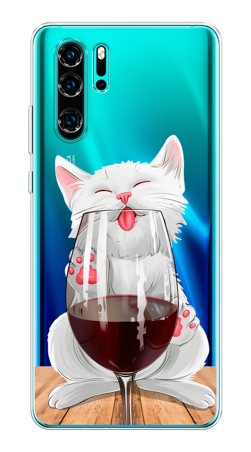 

Чехол на Huawei P30 Pro "Кот с бокалом", Прозрачный;белый;красный, 67650-1