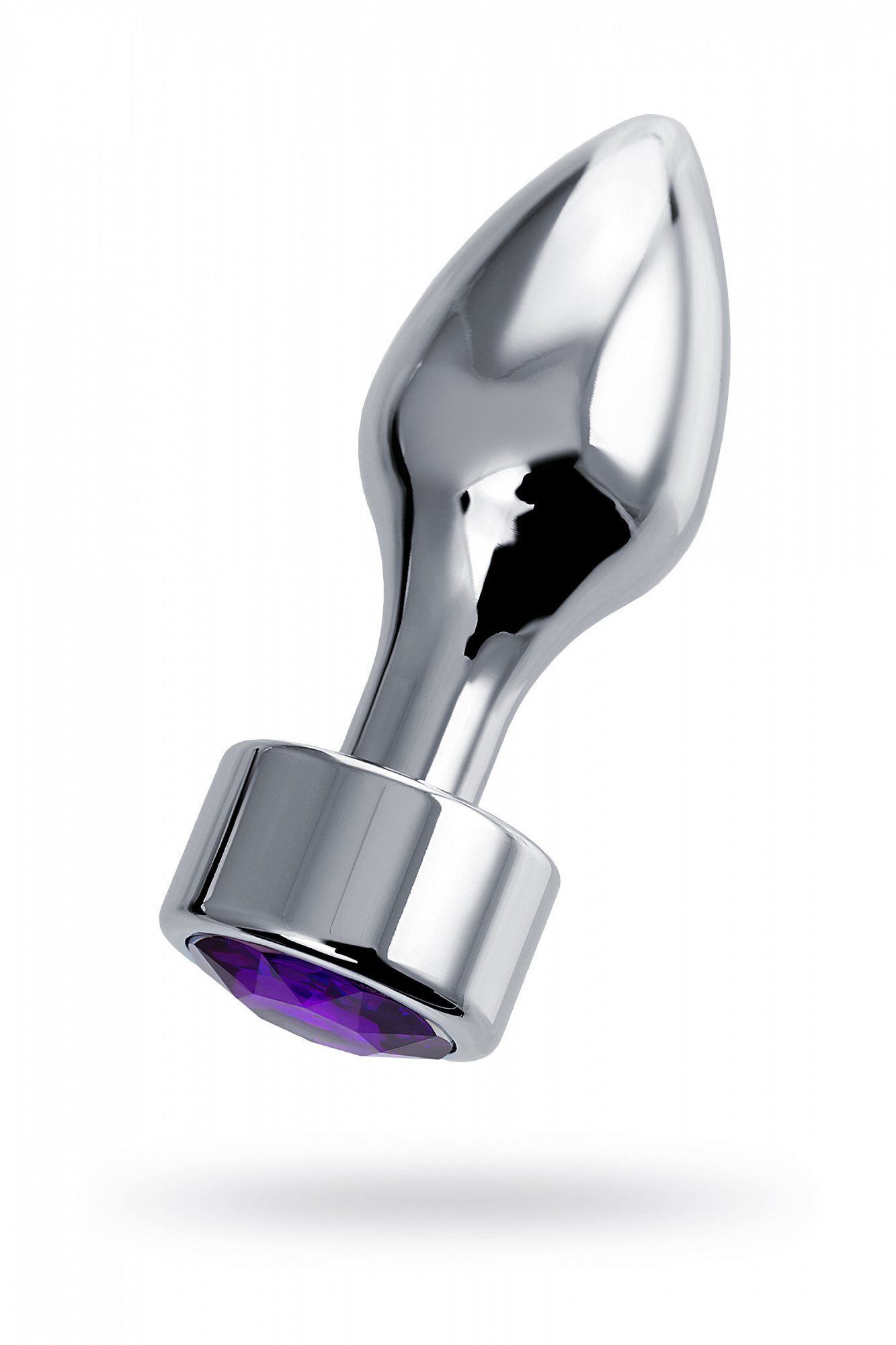 Серебристая анальная пробка с фиолетовым кристаллом 9,5 см