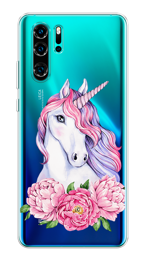

Чехол на Huawei P30 Pro "Единорог с пионами", Розовый;белый;зеленый, 67650-1