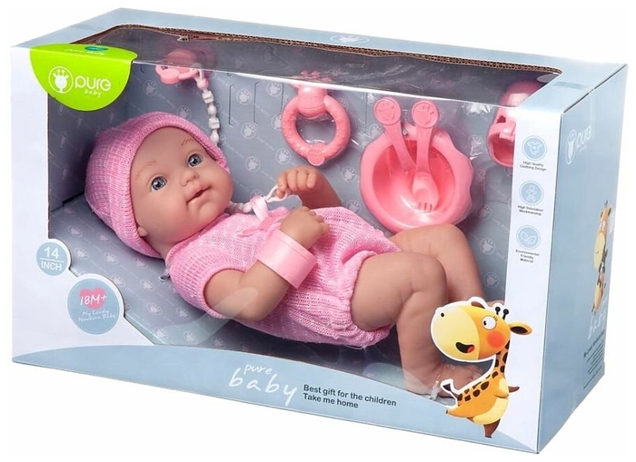 фото Пупс junfa pure baby 35см в розовом комбинезоне и шапочке, с аксессуарами wj-b9974 junfa toys
