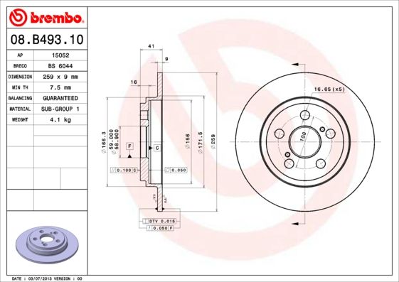 Диск Тормозной Задний 259Mm BREMBO 08b49310