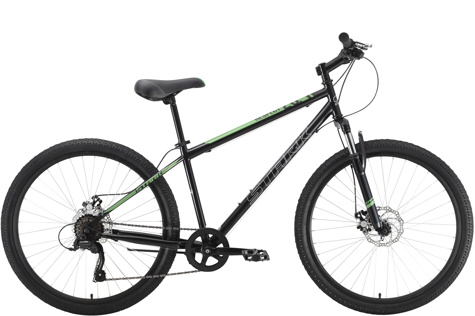 

Велосипед Stark Respect 26.1 D Microshift Steel 2022 20" черный/зеленый, Respect 26.1D Microshift Steel