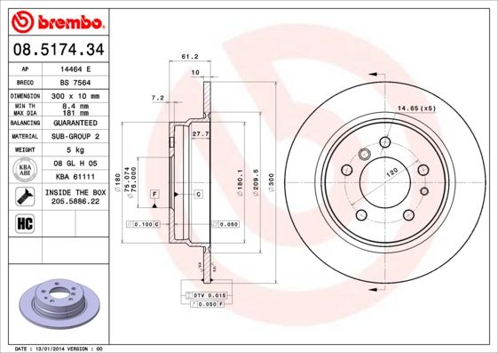 

Диск Тормозной 08.5174.34 BREMBO 08517434