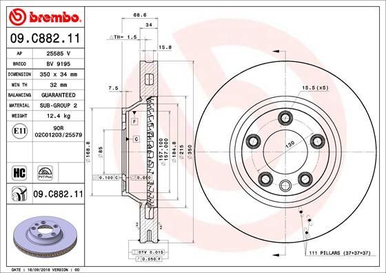 

09.С882.11_Диск Тормозной Передний Роrsсhе Сауеnnе, Vw Тоuаrеg 3.2-5.0Тdi 02> BREMBO 09c88