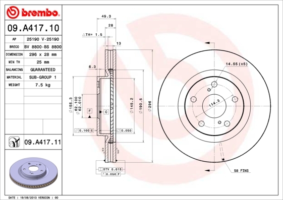 

Тормозной диск brembo передний с покрытием для Toyota RAV4 2006- 09A41711