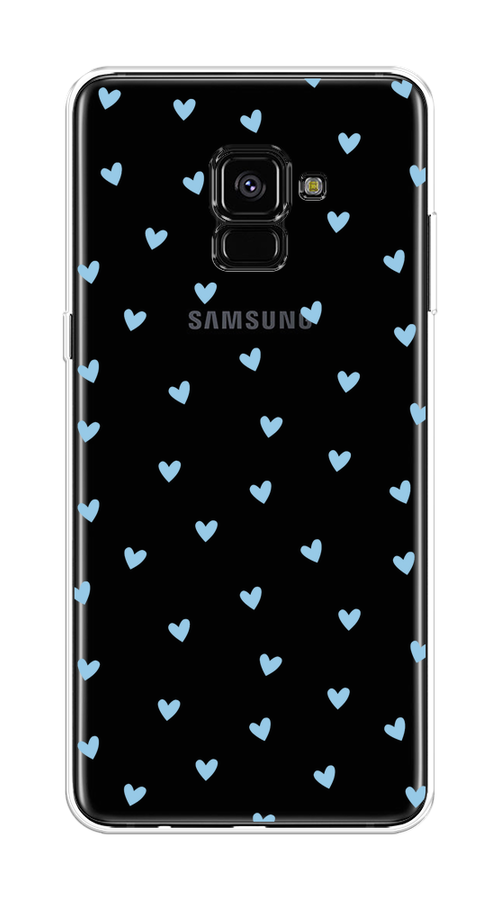 

Чехол на Samsung Galaxy A8 Plus 2018 "Голубые сердечки паттерн", Голубой;прозрачный, 25550-1
