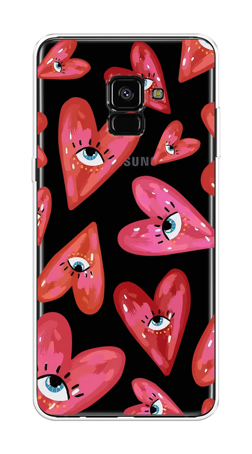 

Чехол на Samsung Galaxy A8 Plus 2018 "Сердечки с глазами", Коричневый;красный;розовый, 25550-1