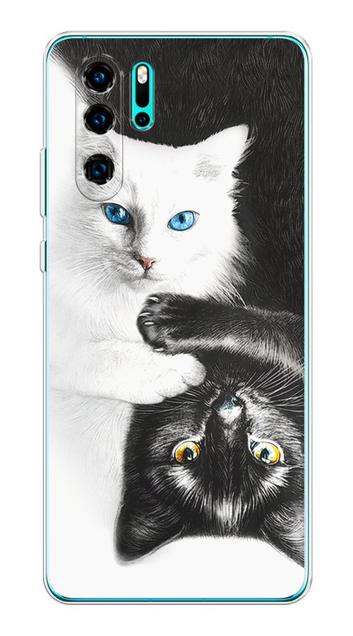 

Чехол на Huawei P30 Pro "Коты Инь-Янь", Черный;белый;голубой, 67650-1
