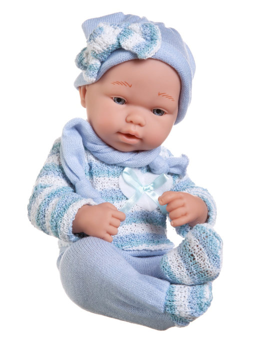 фото Пупс junfa pure baby 35см в голубом комбинезоне, шапочке с шарфом, в коробке wj-b9970 junfa toys