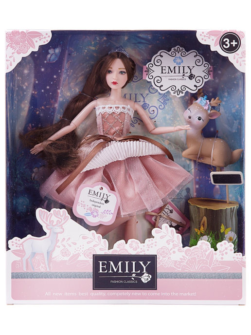 Кукла ABtoys Emily Розовая серия (брюнетка) с олененком и аксессуарами, 30см WJ-12654