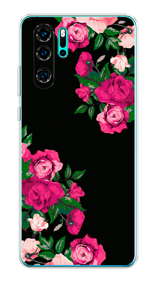 

Чехол на Huawei P30 Pro "Розы фуксия", Черный;розовый;зеленый, 67650-1