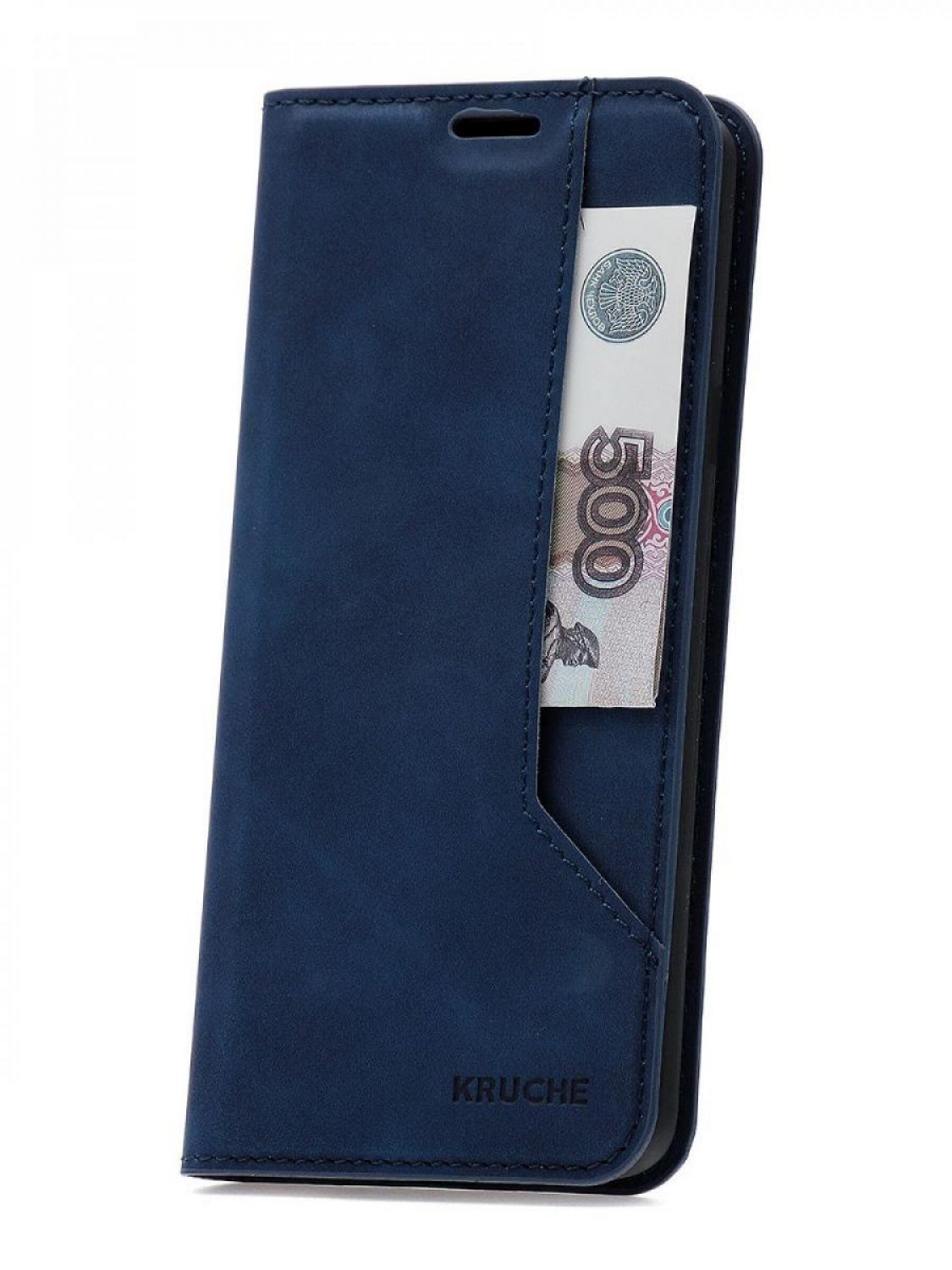 Чехол на Xiaomi Redmi 9A Kruche Strict style синий, книжка с карманом для карт, с магнитом