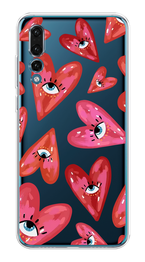 

Чехол на Huawei P20 Pro "Сердечки с глазами", Коричневый;красный;розовый, 65050-1