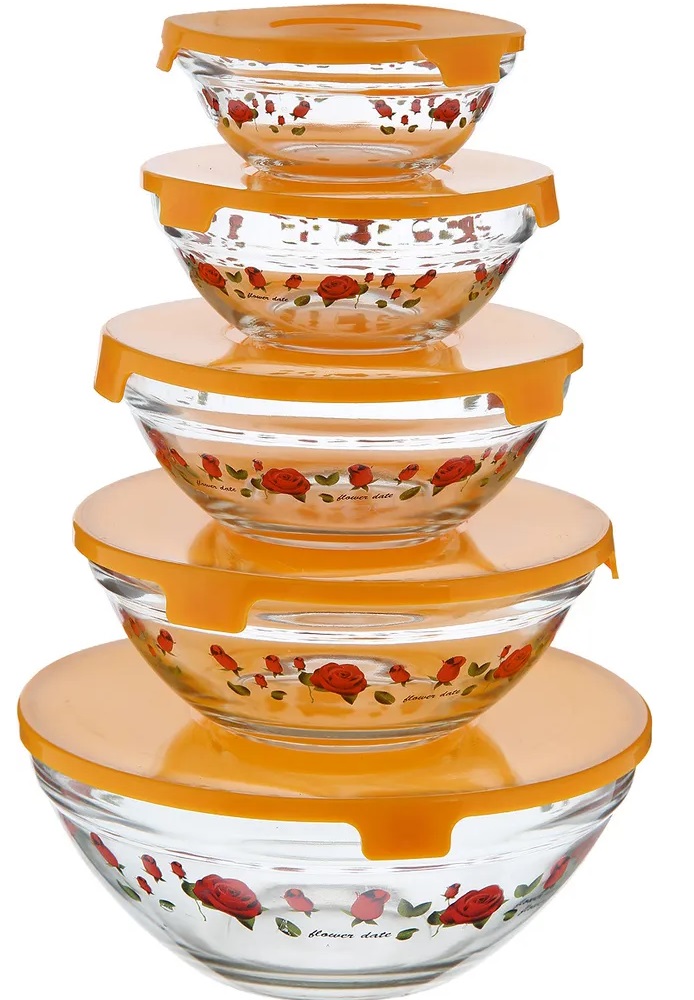 Набор стеклянных салатников с крышками Irit GLSA-5-001 (5 штук)