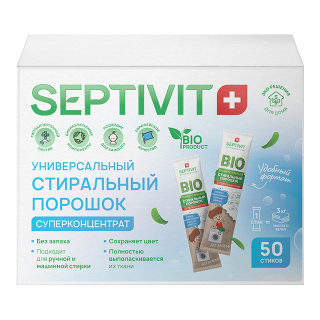 

Стиральный порошок в стиках Septivit Premium 50 шт.