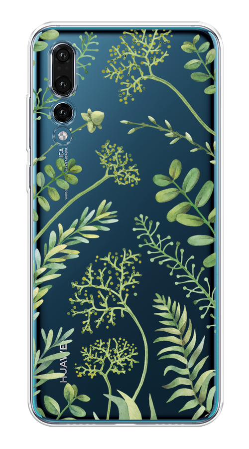 

Чехол на Huawei P20 Pro "Green Leaves", Зеленый;прозрачный, 65050-1