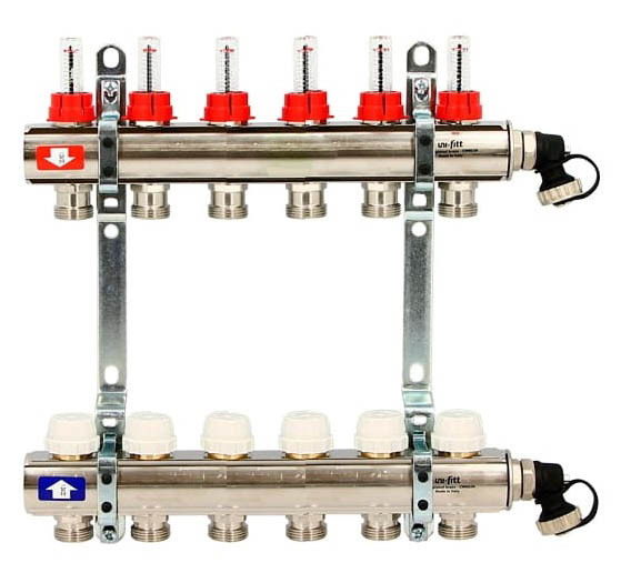 фото Коллектор uni-fitt 1" х 6 вых 3/4" с расходомерами и вентилями, 440i4306