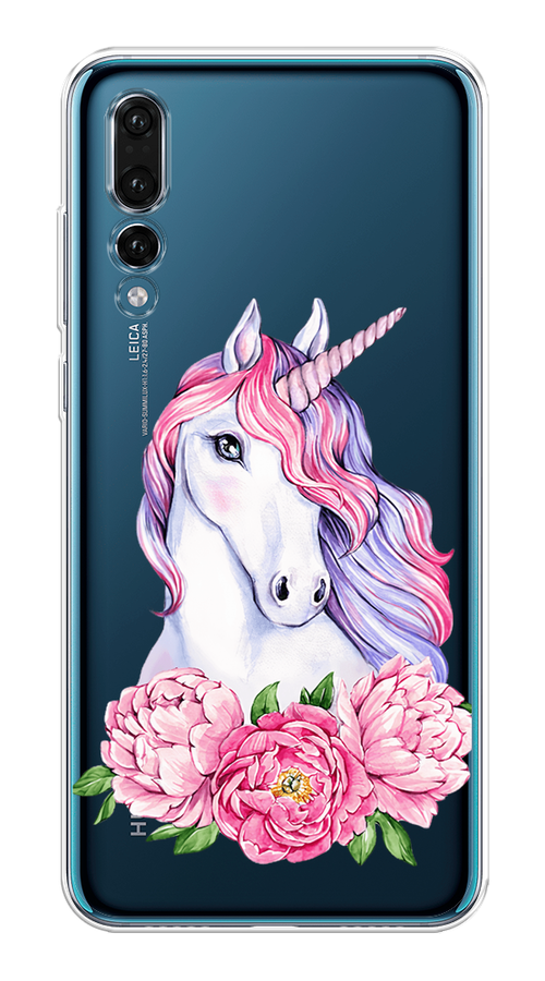 

Чехол на Huawei P20 Pro "Единорог с пионами", Розовый;белый;зеленый, 65050-1