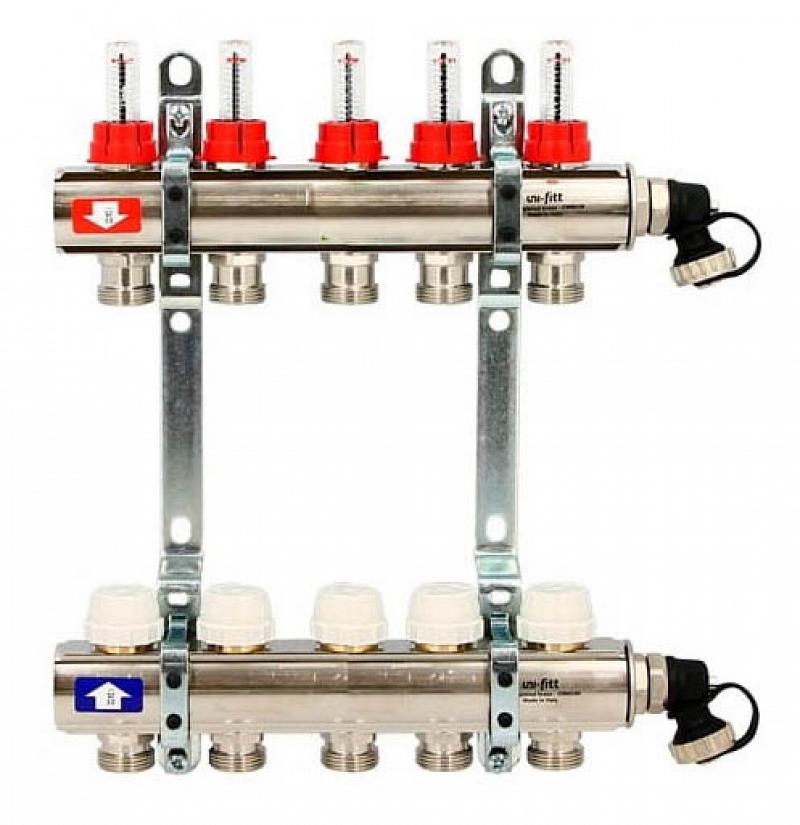 фото Коллектор uni-fitt 1" х 5 вых 3/4" с расходомерами и вентилями
