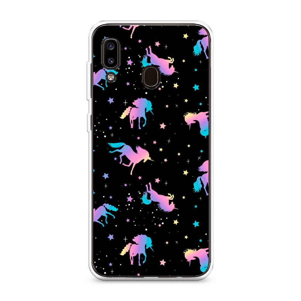 

Чехол на Samsung Galaxy A20 "Единороги градиент", Черный;розовый;голубой, 27650-1