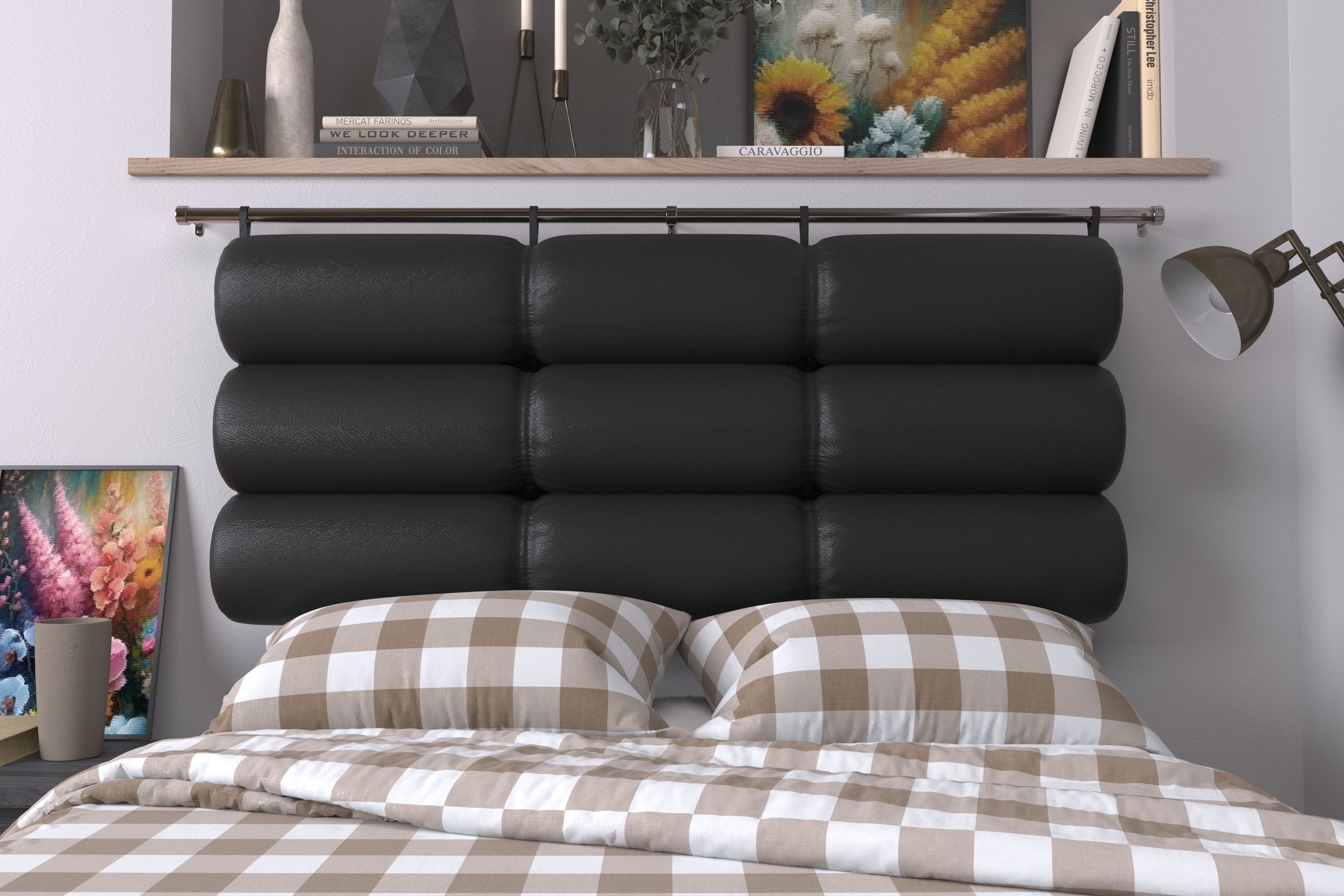 Подушка-изголовье Mr. Mattress Soft XL Black 140x20 с креплением