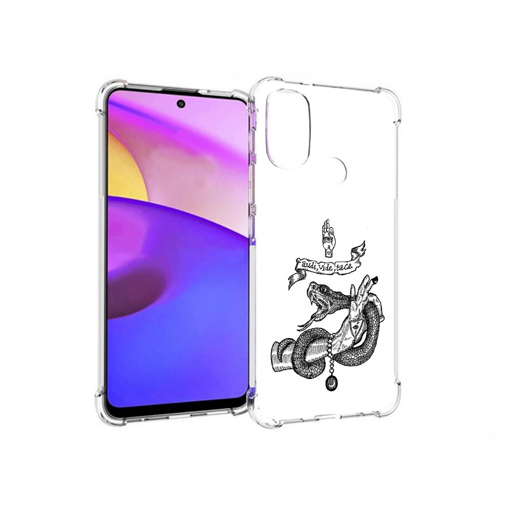 

Чехол MyPads Tocco для Motorola Moto E30 змея на руке рисунок (PT227074.357.366), Прозрачный, Tocco
