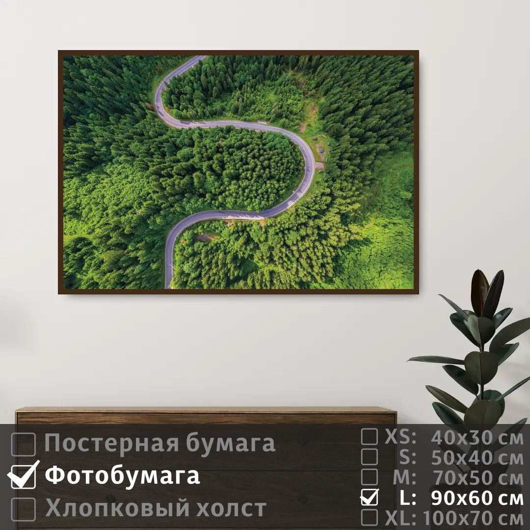 

Постер на фотобумаге ПолиЦентр Вид на дорогу сверху в зеленых тонах 90х60 см, ВидНаДорогуСверхуВЗеленыхТонах