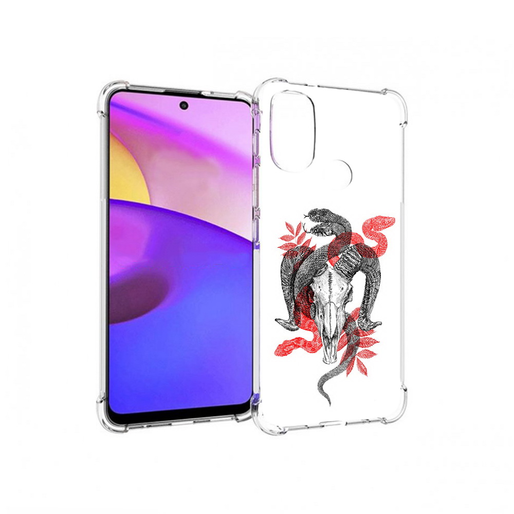

Чехол MyPads Tocco для Motorola Moto E30 змея в черепе рисунок (PT227074.357.365), Прозрачный, Tocco
