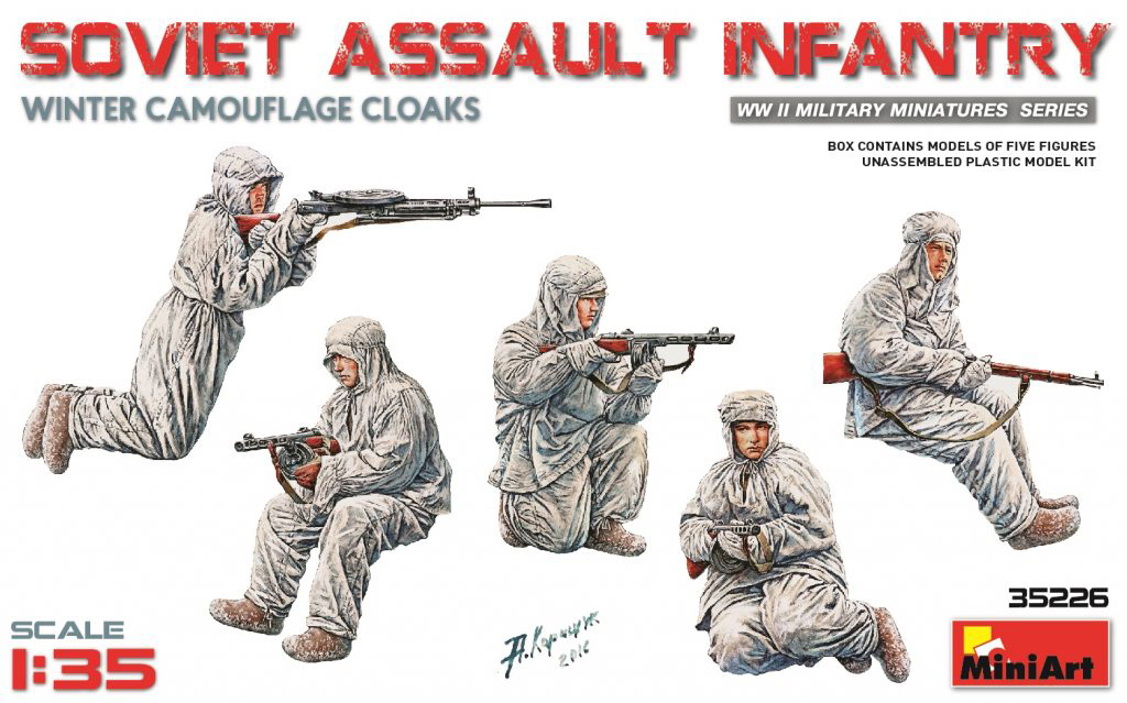 

Сборная модель MiniArt 1/35 Советская штурмовая пехота в зимних маскхалатах 35226