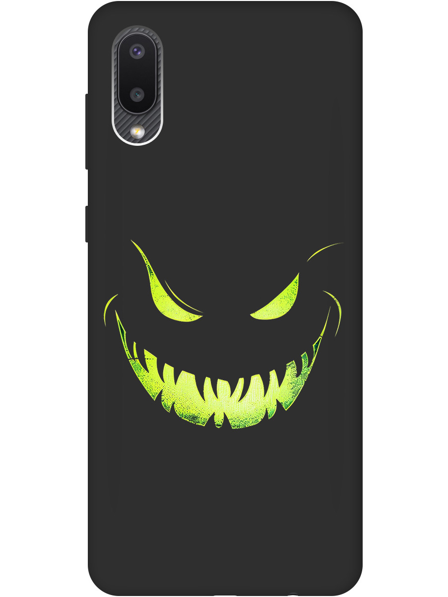 

Силиконовый чехол на Samsung Galaxy A02 с принтом "Зловещая улыбка" матовый черный, Черный;зеленый, 724352172