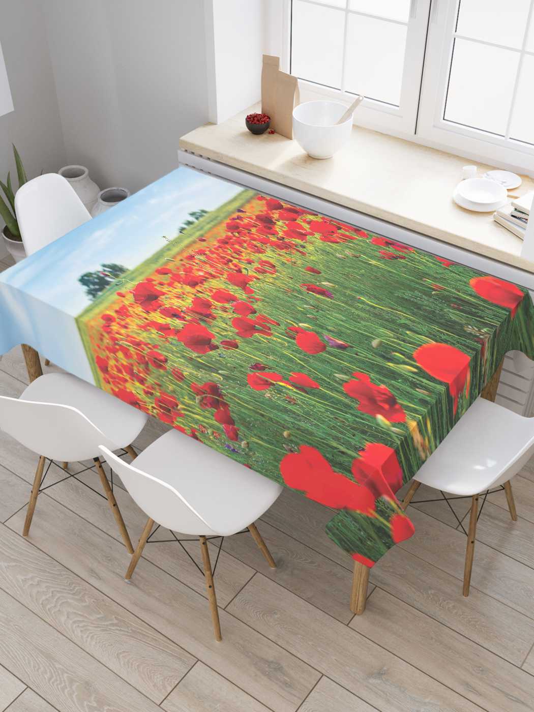 

Скатерть прямоугольная JoyArty "Маковое поле" из сатена, 120x145 см, Розовый, Маковое поле