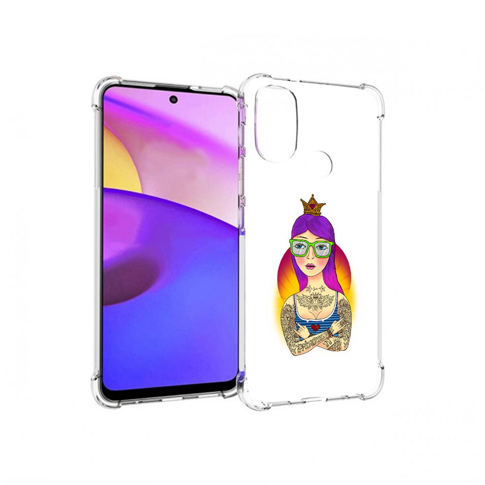 

Чехол MyPads Tocco для Motorola Moto E30 девушка в татуировках с короной, Прозрачный, Tocco