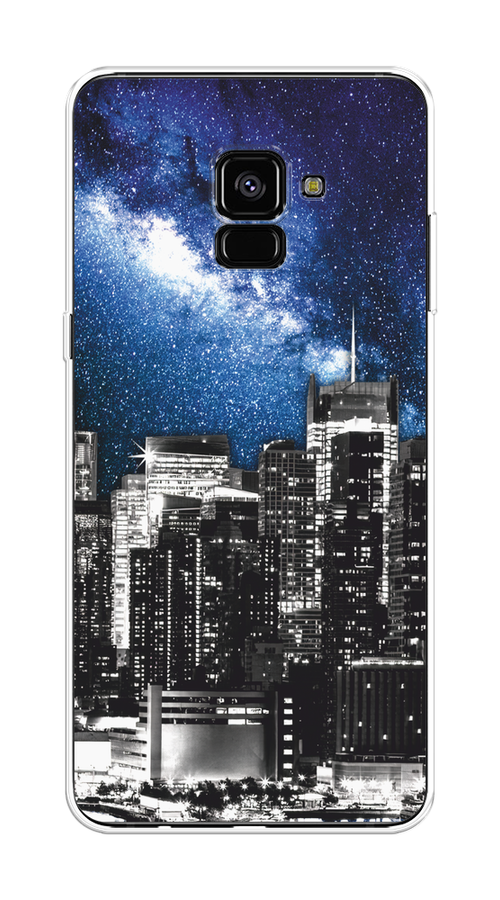 

Чехол на Samsung Galaxy A8 Plus 2018 "Космический Нью-Йорк", Синий;серый, 25550-1