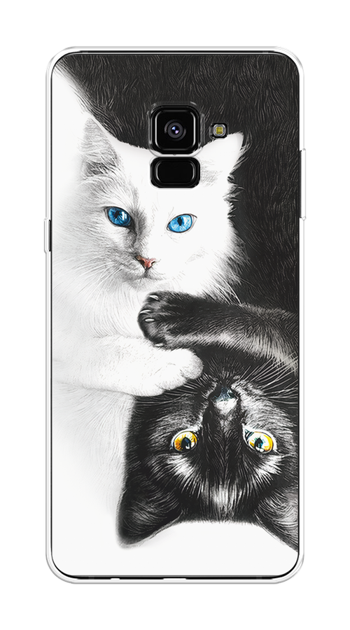 

Чехол на Samsung Galaxy A8 Plus 2018 "Коты Инь-Янь", Черный;белый;голубой, 25550-1