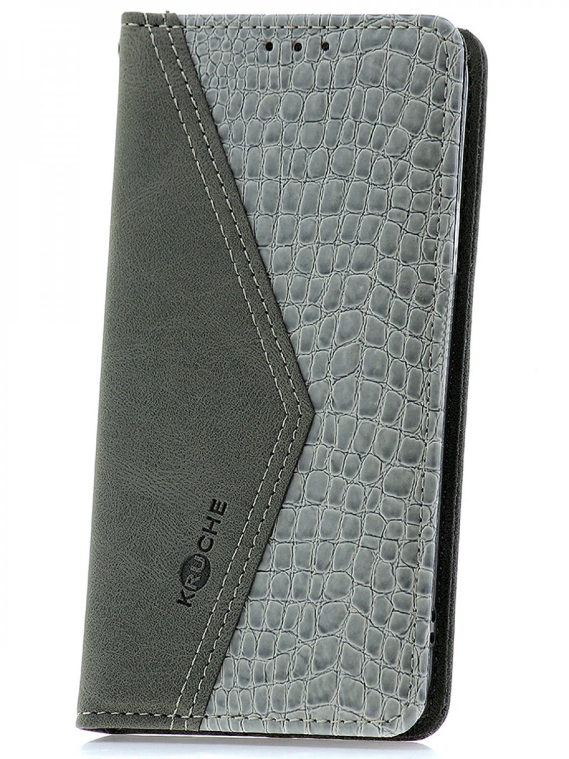 Чехол на Samsung S22 Plus Kruche Purse Croc серый,книжка с карманом для карт,с магнитом