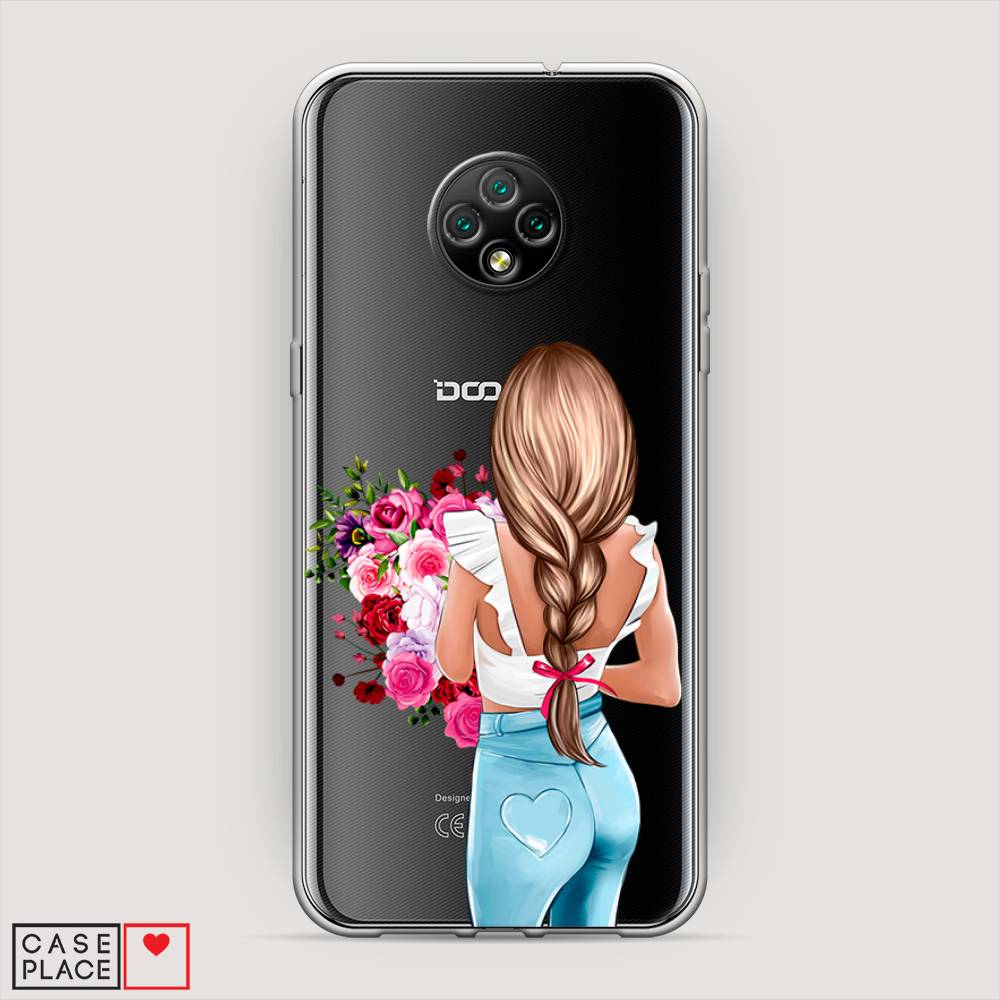 

Чехол на Doogee X95 "Девушка с цветами", Коричневый;розовый;голубой, 220850-6